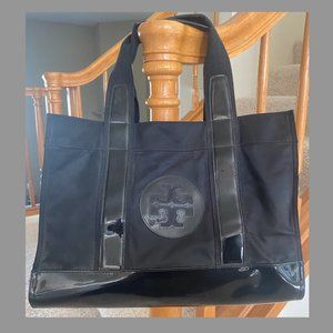 Tory Burch Black Nylon Patent Leather Trim Tote